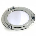 Chrome plated, mirrored porthole made from brass Edition with 18 cm diameter